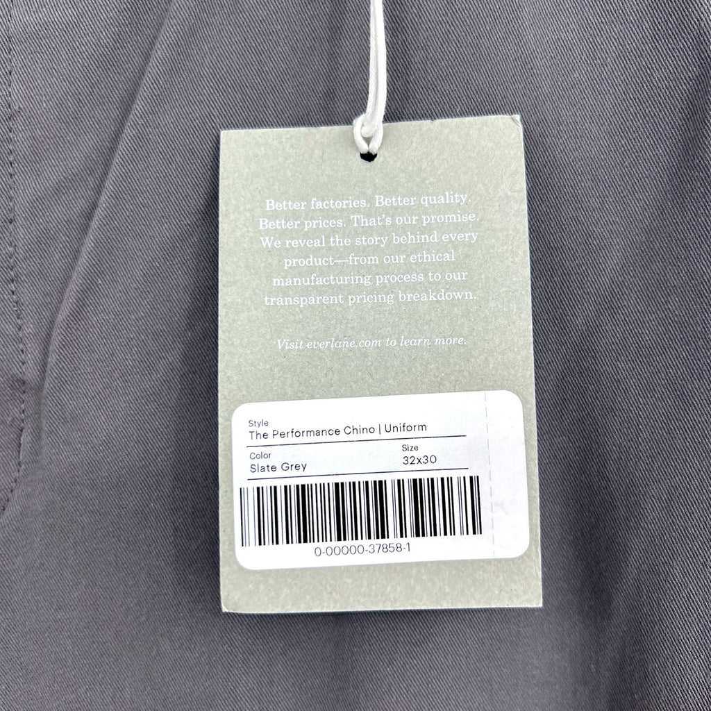 EVERLANE UNIFORM Men's The Performance Chino 32x30 Slate Grey Stretch Pants NWT