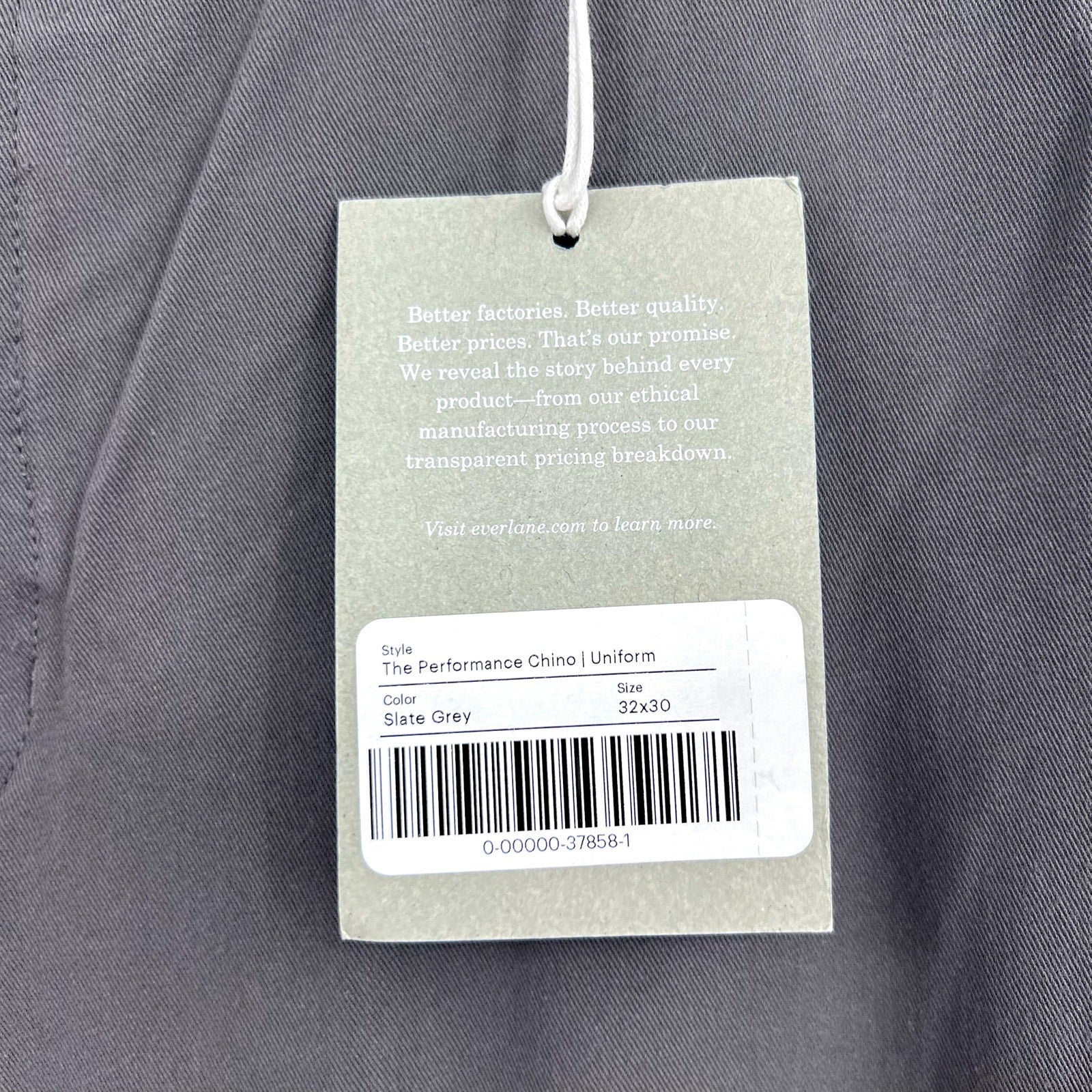 EVERLANE UNIFORM Men's The Performance Chino 32x30 Slate Grey Stretch Pants NWT