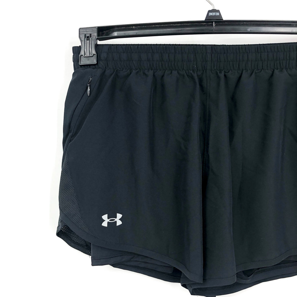 UNDER ARMOUR Women's Fly By 2 in 1 Athletic Shorts Large Black Stretch NWT