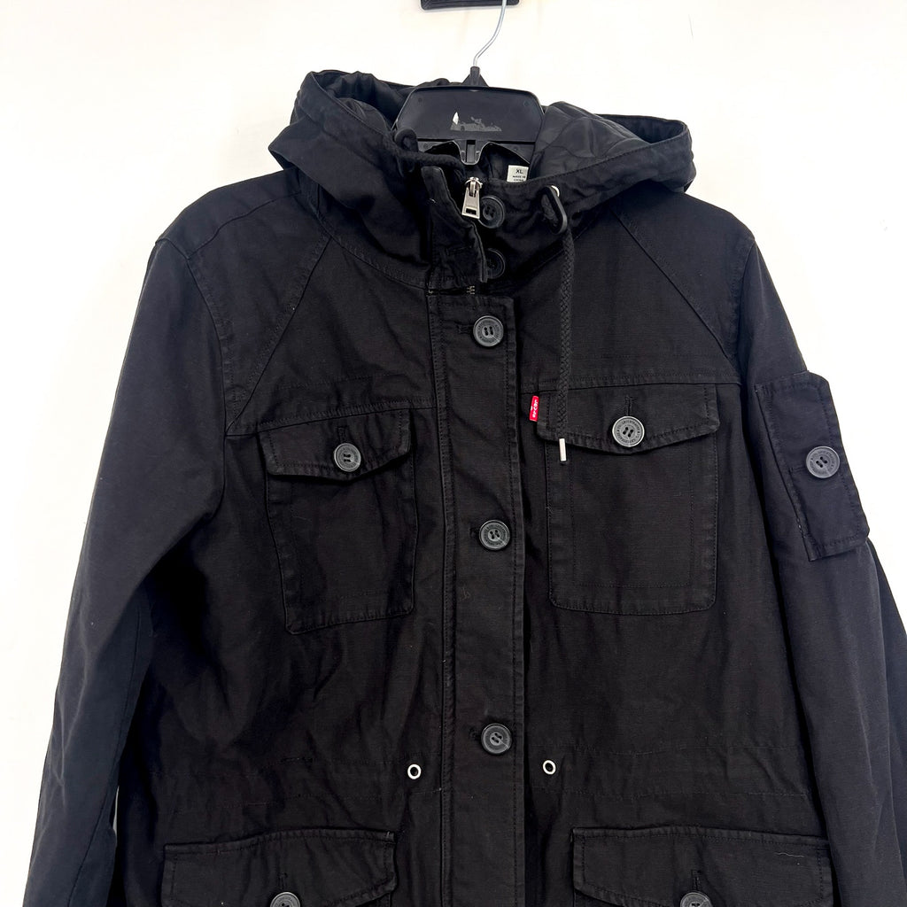 LEVI'S Women's Hooded Field Jacket XL Black Cotton Four Pocket NWT
