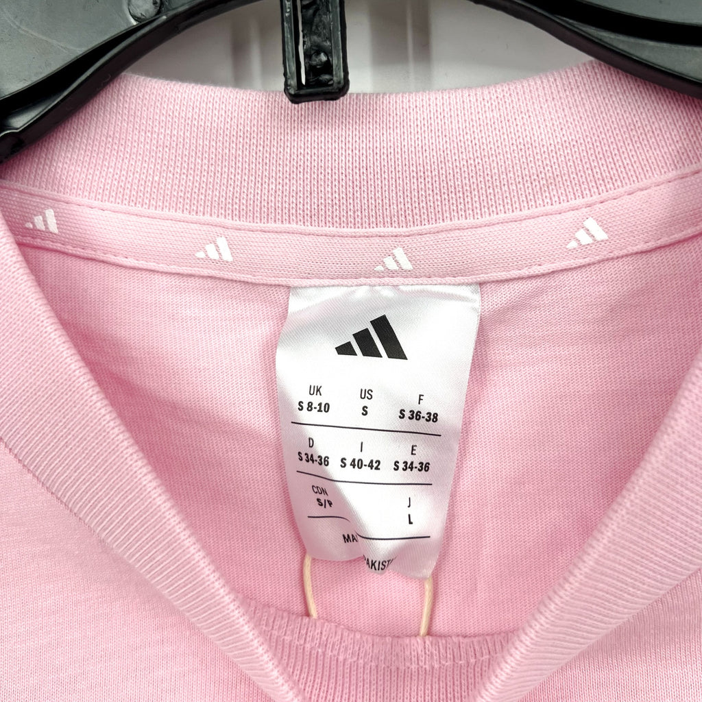 ADIDAS Women's Essentials 3-Stripes Cotton Tee Small Pink White Short Sleeve NWT