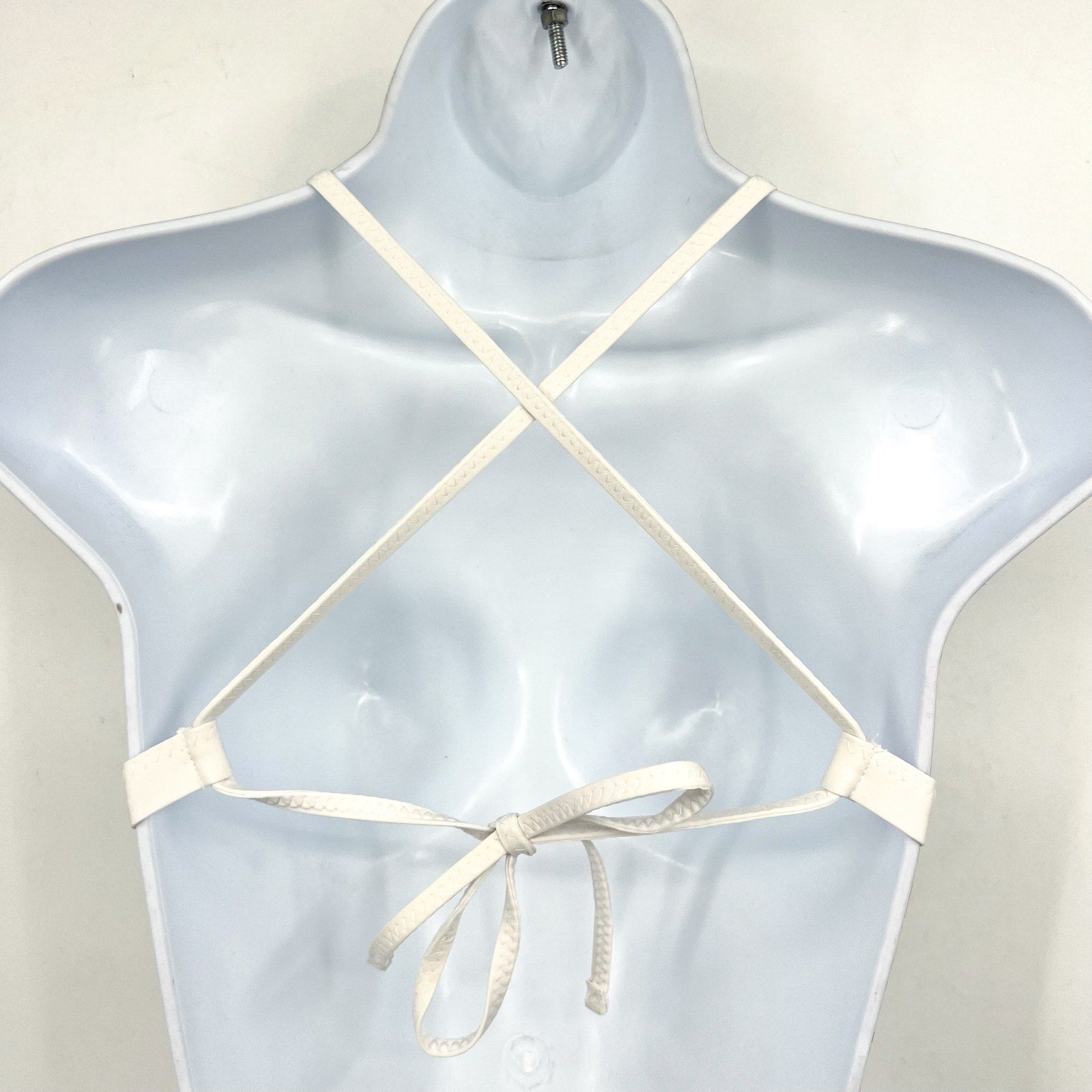 BECCA Women's Castaway Halter Bikini Top Small White Fishnet NWOT