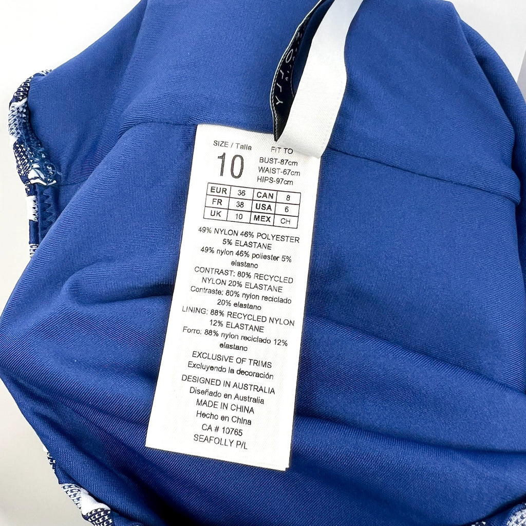 SEAFOLLY Bella Underwire One Piece Swimsuit US 6 Blue Ultramarine Gingham NWT