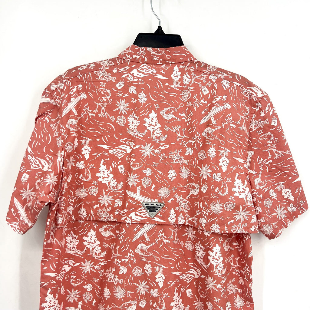 COLUMBIA Mens PFG Trollers Best Short Sleeve Shirt Small Pale Pink White NWT