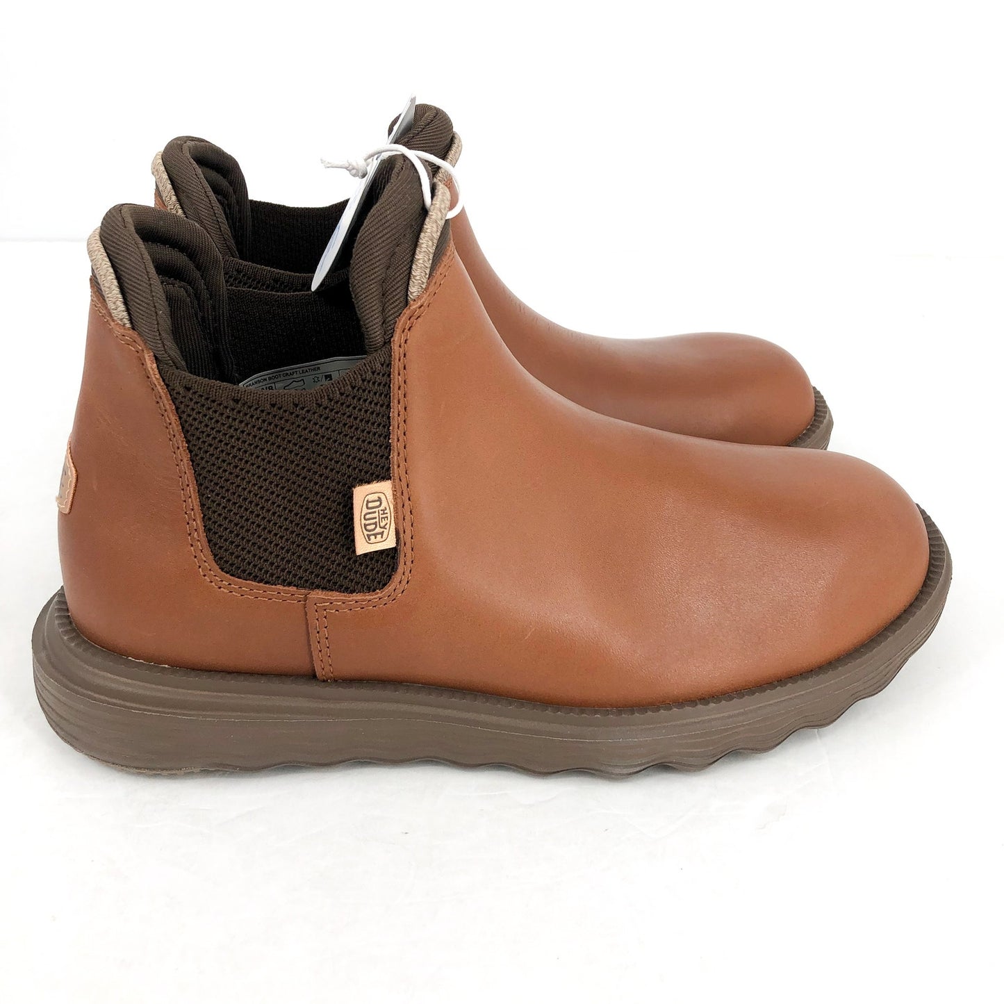 Hey Dude Womens Branson Ankle Bootie US 8 Cognac Leather Water Resistant NIB