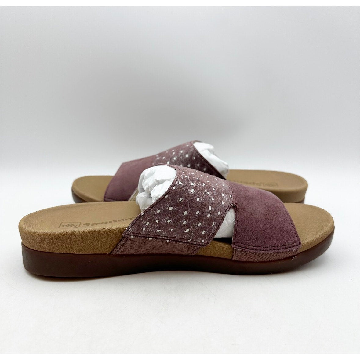 Spenco Womens Dawn Slide Sandals Size 7.5 EU 38 Red Burgandy Ostrich Suede NIB