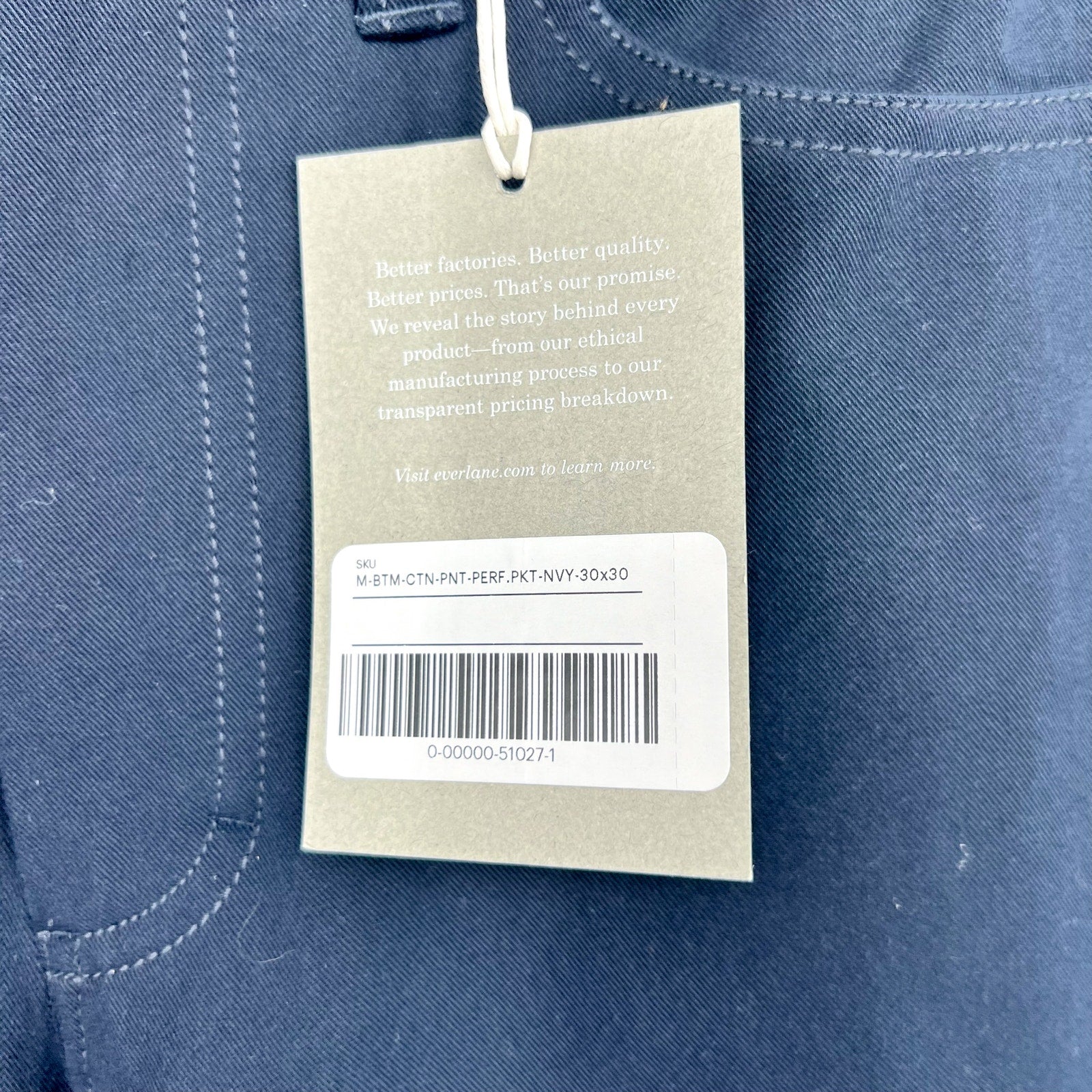 EVERLANE Men's The Performance 5-Pocket Pants 30x30 Navy Blue Stretch Chinos NWT
