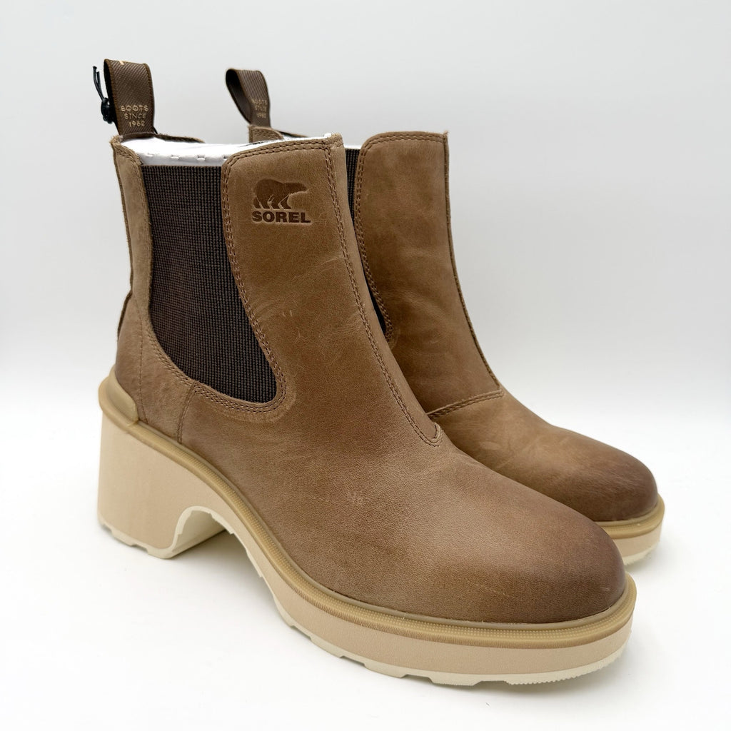 Sorel Womens Hi-Line Heel Chelsea Boots US 10.5 Taupe Tan Leather Waterproof NIB