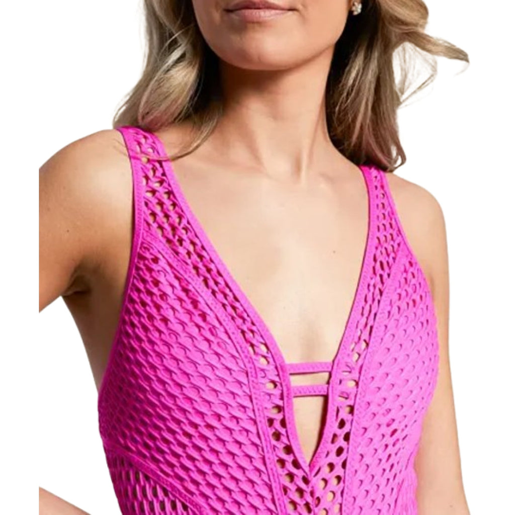 BECCA Women's Castaway Textured One-Piece Swimsuit Small Azalea Pink NWT