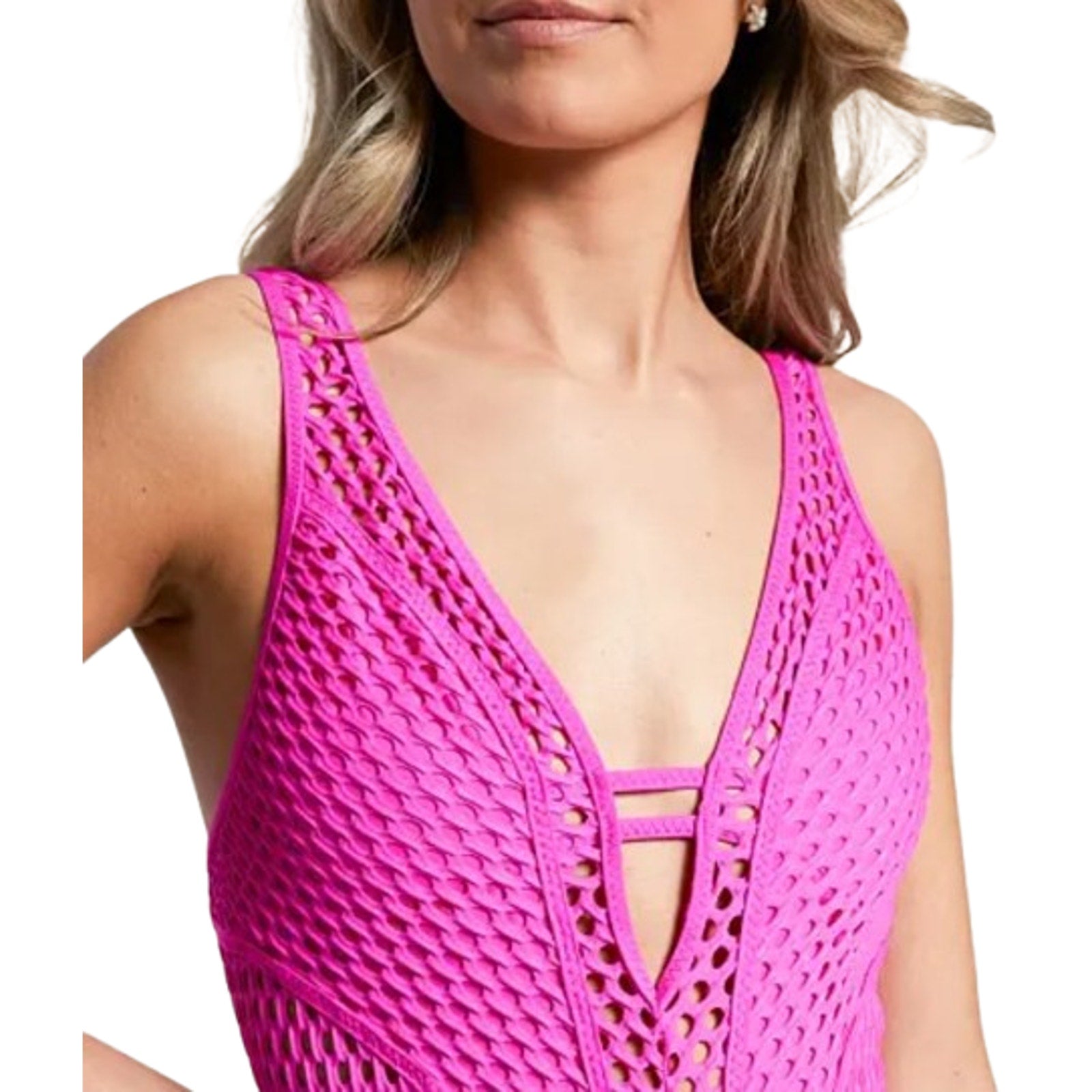 BECCA Women's Castaway Textured One-Piece Swimsuit Small Azalea Pink NWT