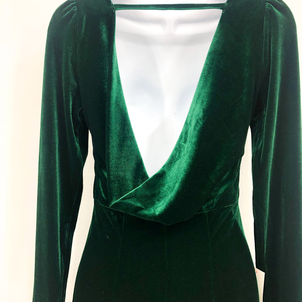 BARDOT Women's Kalani Cowl Back Velvet Dress US 4 Dark Green Long Sleeve NWT
