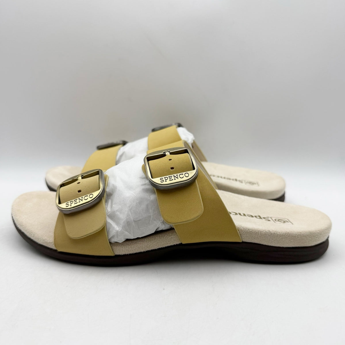 Spenco Womens Vista Slip On Sandals Size 7.5 WIDE Yellow Leather Comfort NIB