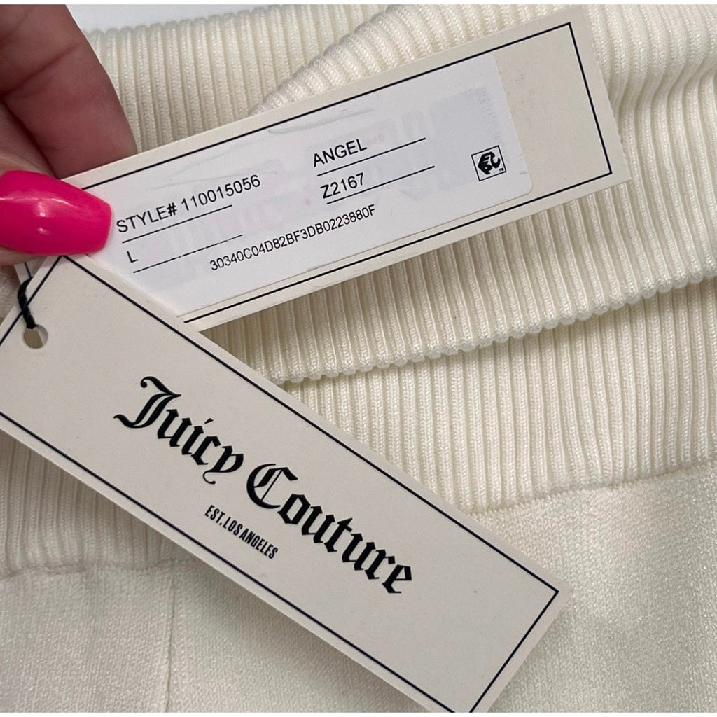 JUICY COUTURE Women's Knit Flare Pants Large White Angel Fold Over Band NWT
