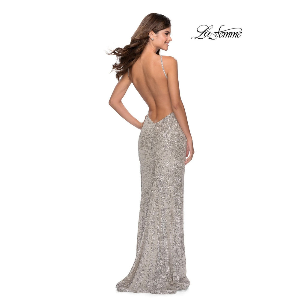 LA FEMME Sequin High Neck Dress Size 0 Black Long Slit Low Back 28529 NWT
