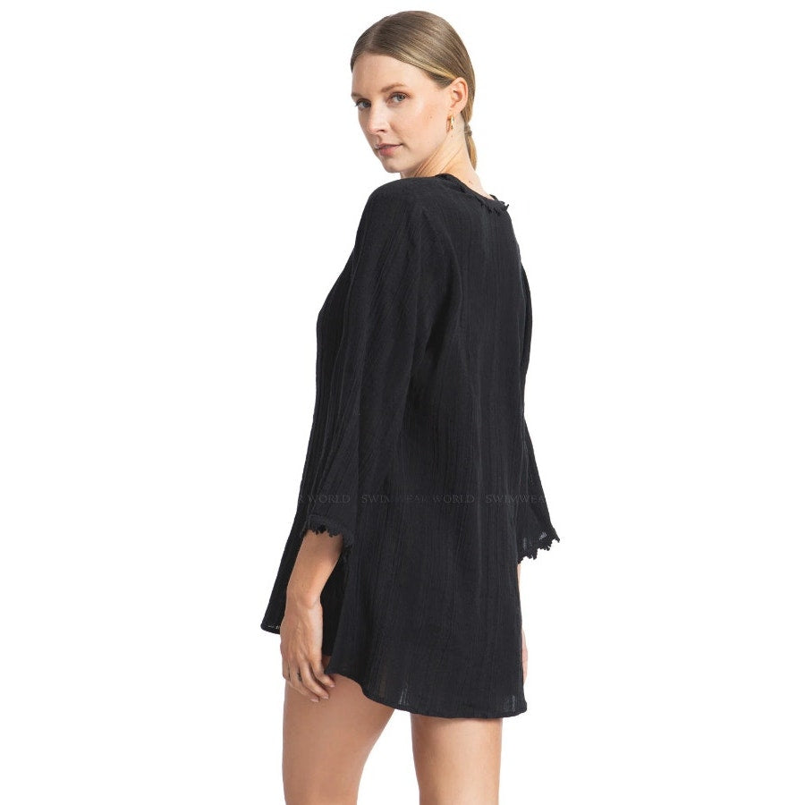 ROBIN PICCONE Women's Jo Tunic Cover Up Small Black 3/4 Sleeves Lace Vneck NWOT