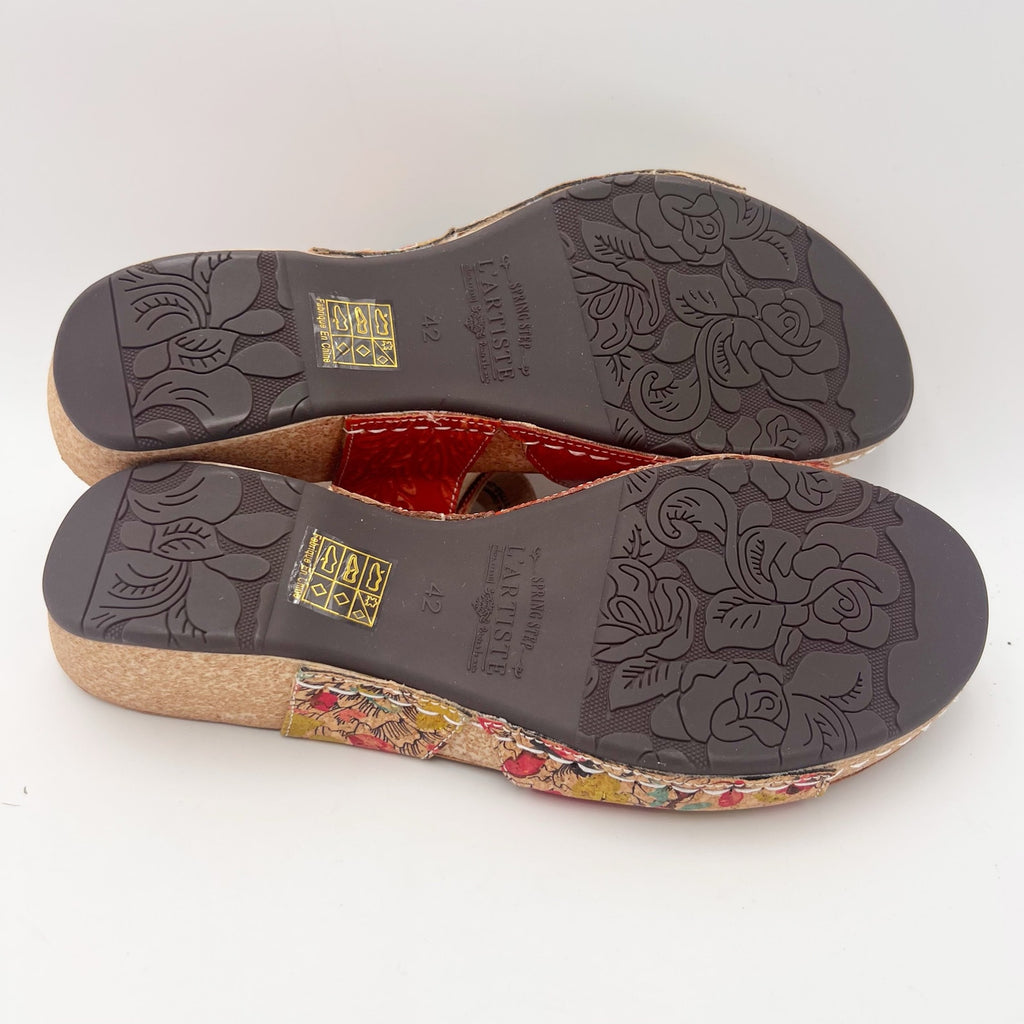 L'Artiste Womens Osuna Wedge Sandals EU 42 US 11 Red Leather NIB