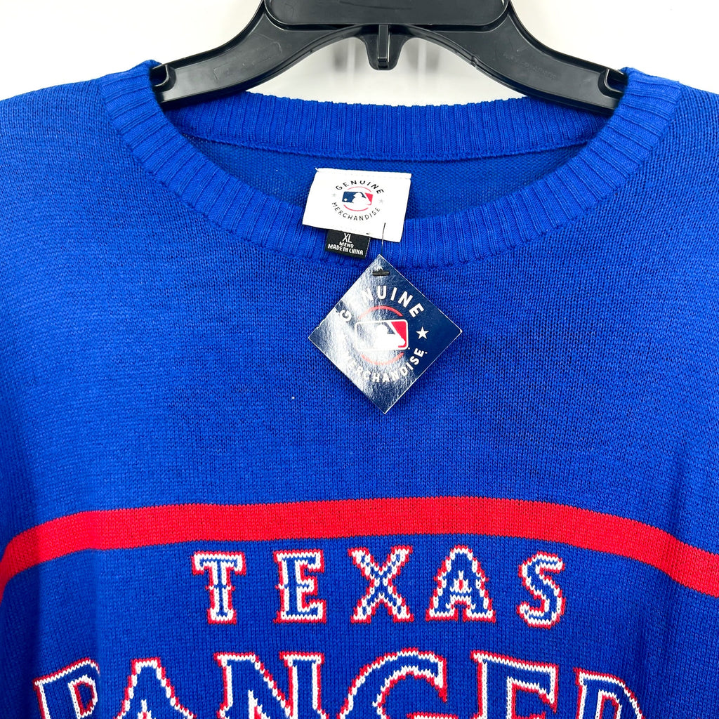 MLB GENUINE Mens Texas Rangers Crewneck Sweater XL Dark Blue Red NWT