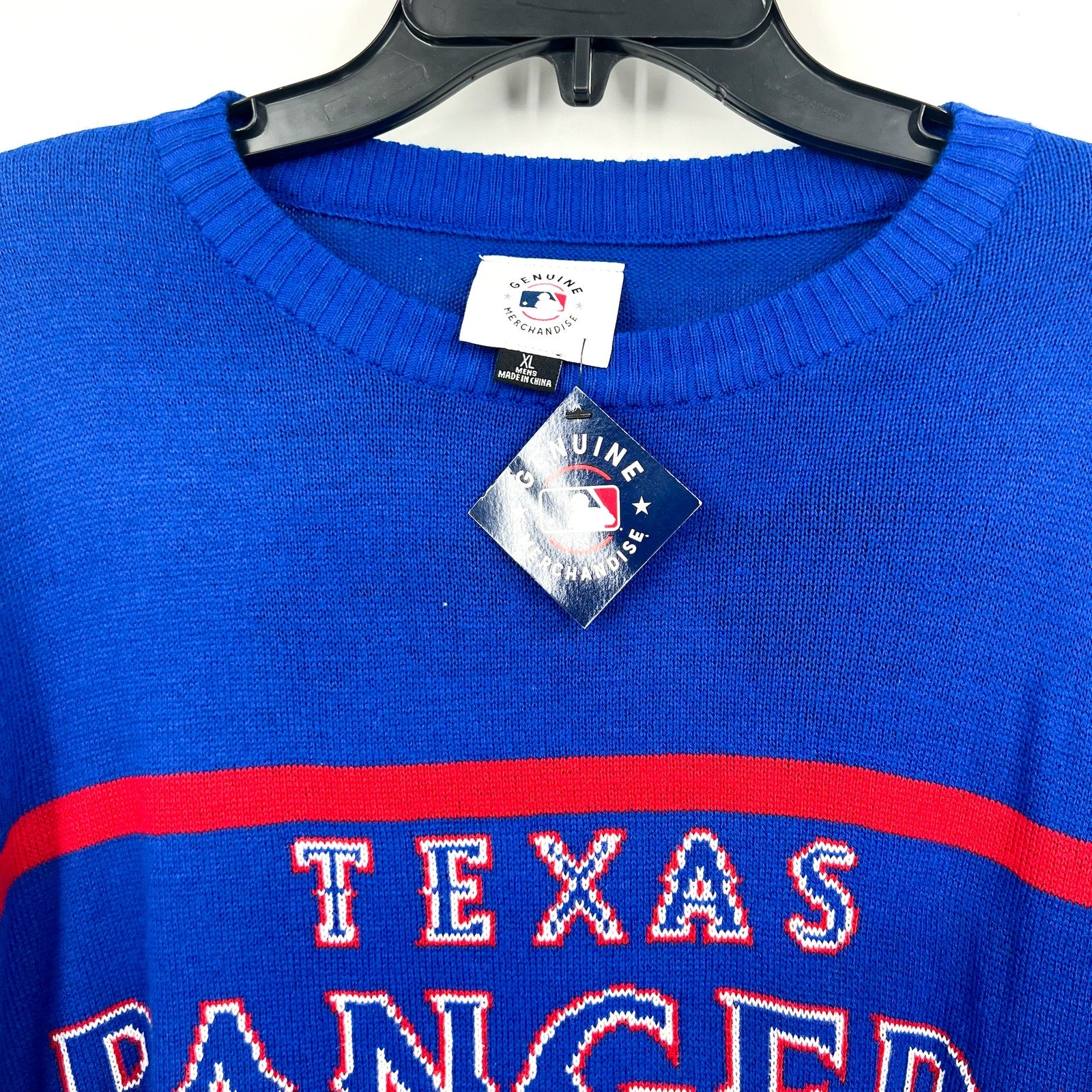 MLB GENUINE Mens Texas Rangers Crewneck Sweater XL Dark Blue Red NWT