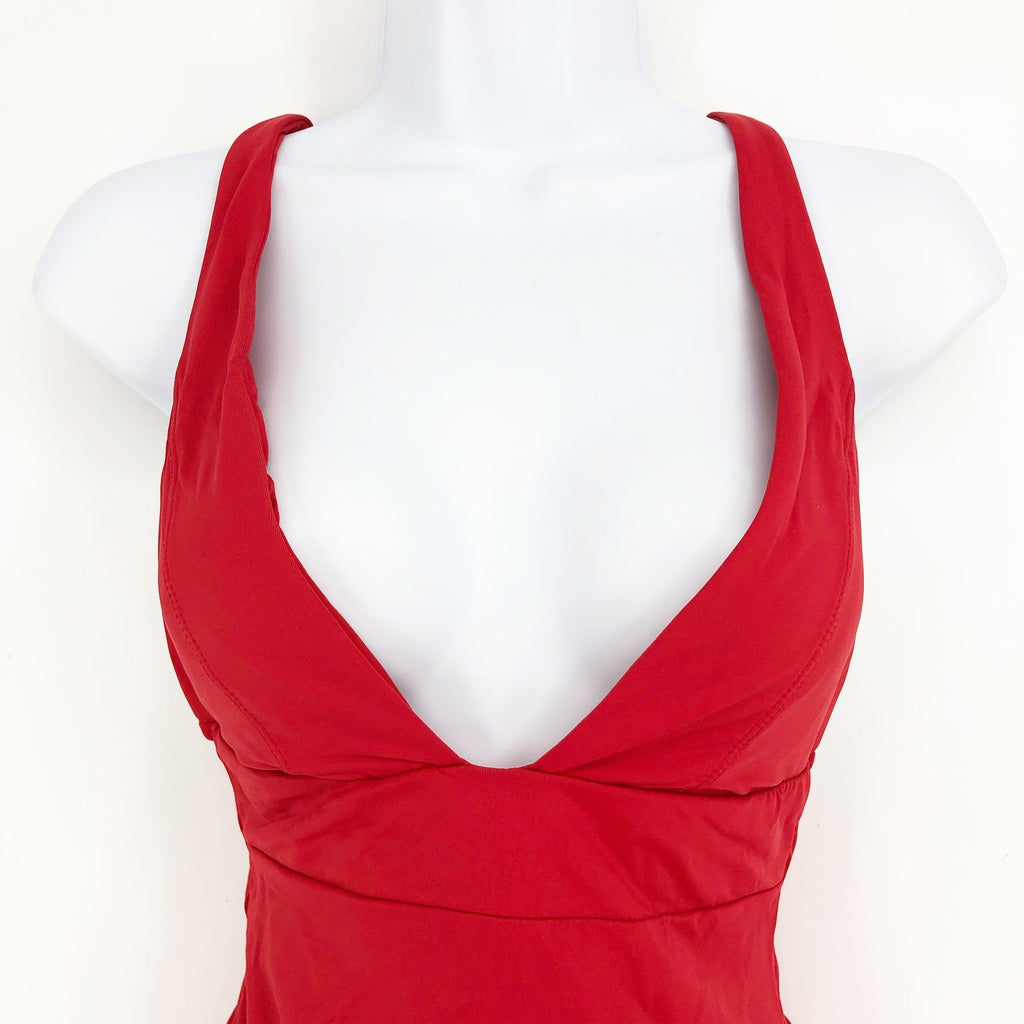 ANDIE SWIM Sardinia Long Torso One Piece XS Tall Cherry Red Plunge V-Neck