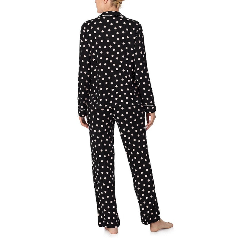 KATE SPADE Womens Long Sleeve Sweater Knit Pajama Set Small Black White Dot NWT