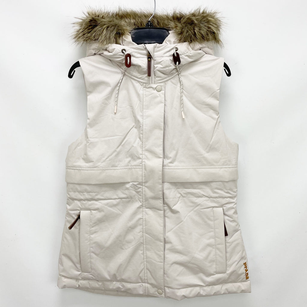 Prana Womens Banajaara Down Vest XS Cream Puffer Hooded Faux Fur NWT $250