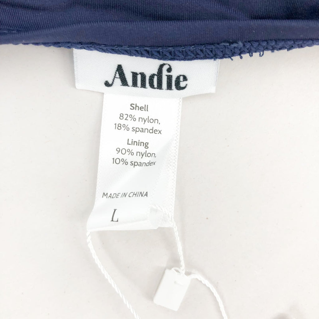 ANDIE SWIM The High Waisted Bikini Bottom Large Navy Blue Full Coverage Swim NWT