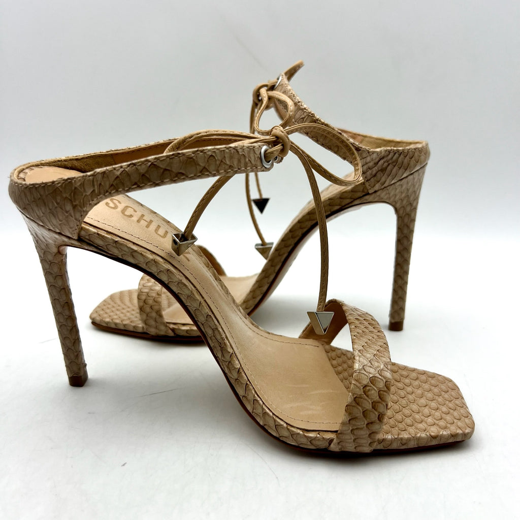 SCHUTZ Womens Mavis Heel Sandals Size 5 B Snake Shine Light Nude Leather NIB