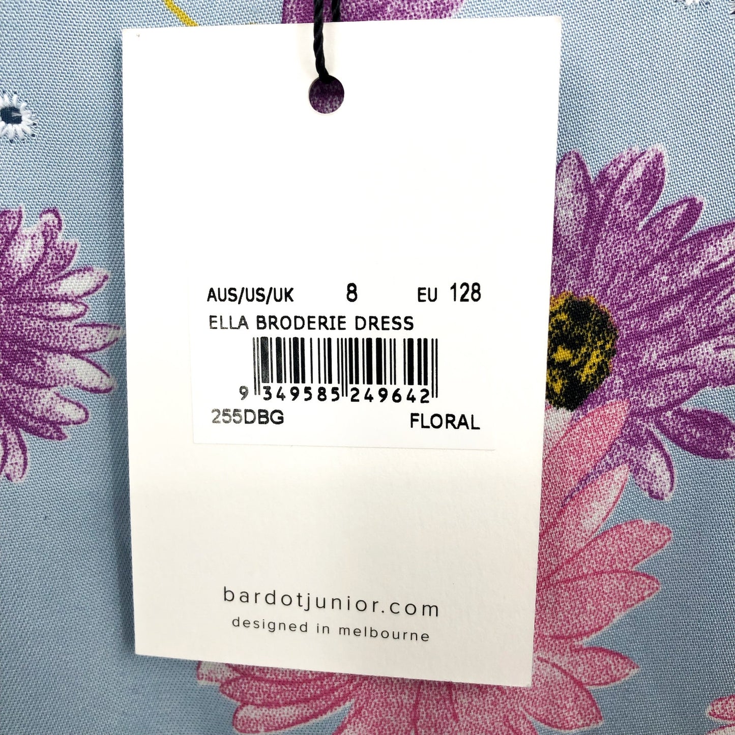 BARDOT Girls Ella Broderie Dress Size 8 Blue Floral Size Long Sleeve NWT