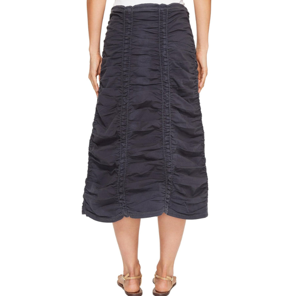 XCVI Double Shirred Panel Midi Skirt Large Charcoal Grey Stretch Poplin NWT