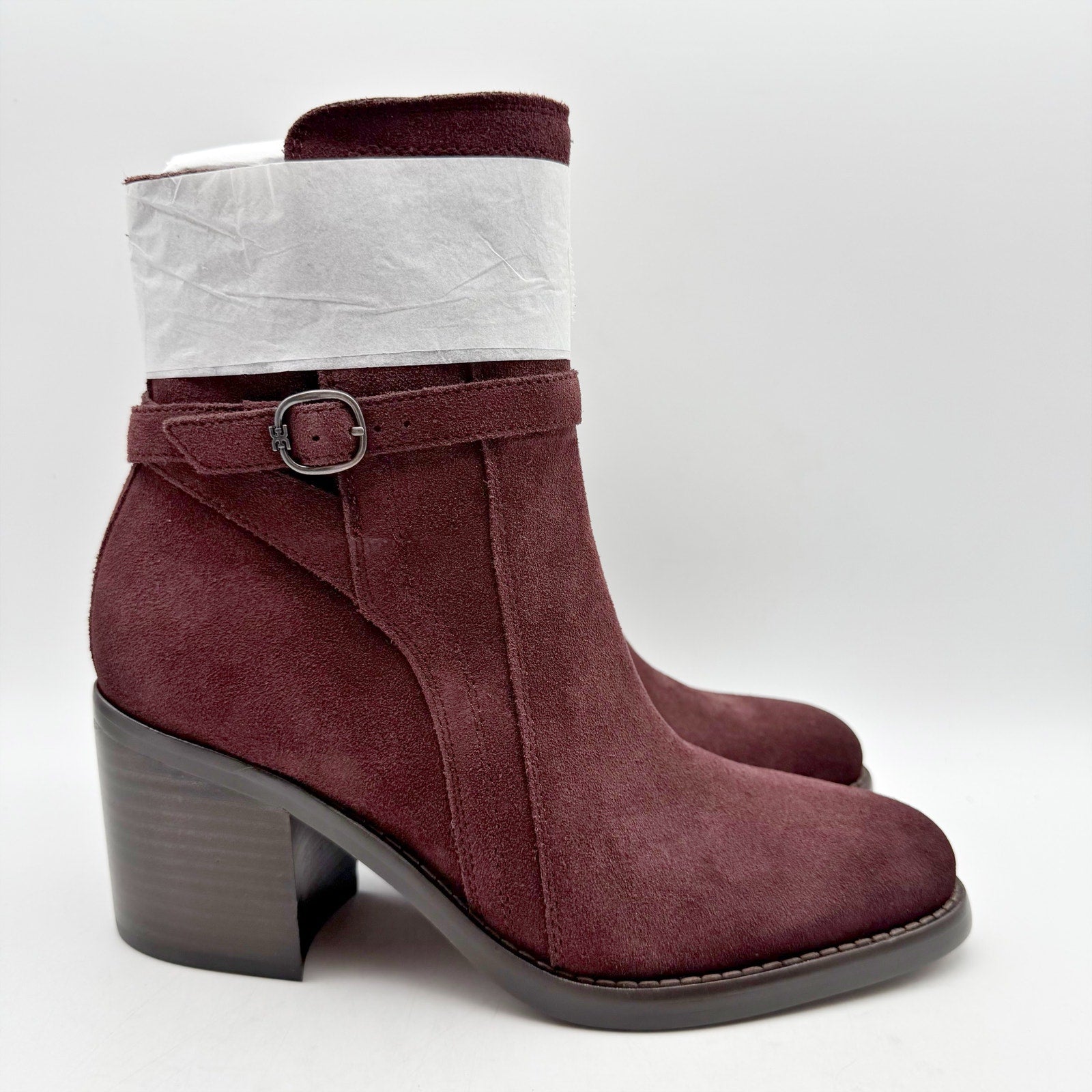 Sam Edelman Womens Simona Ankle Booties US 8.5 M Red Burgundy Suede Heeled NWOB