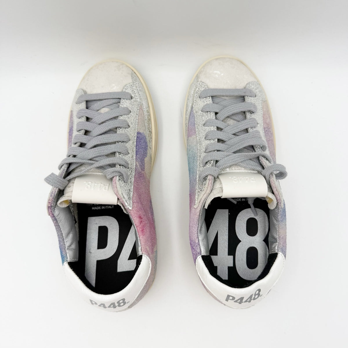 P448 Womens John Sneakers EU 35 US 5-5.5 Silver Purple Multicolor Leather NWOB