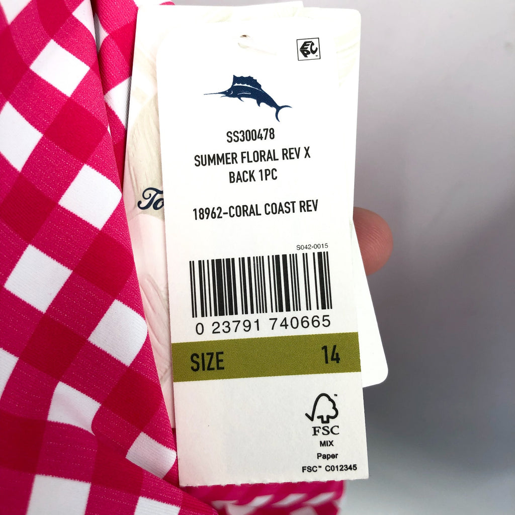 TOMMY BAHAMA Reversible One Piece Swimsuit Size 14 Pink Floral Gingham NWT