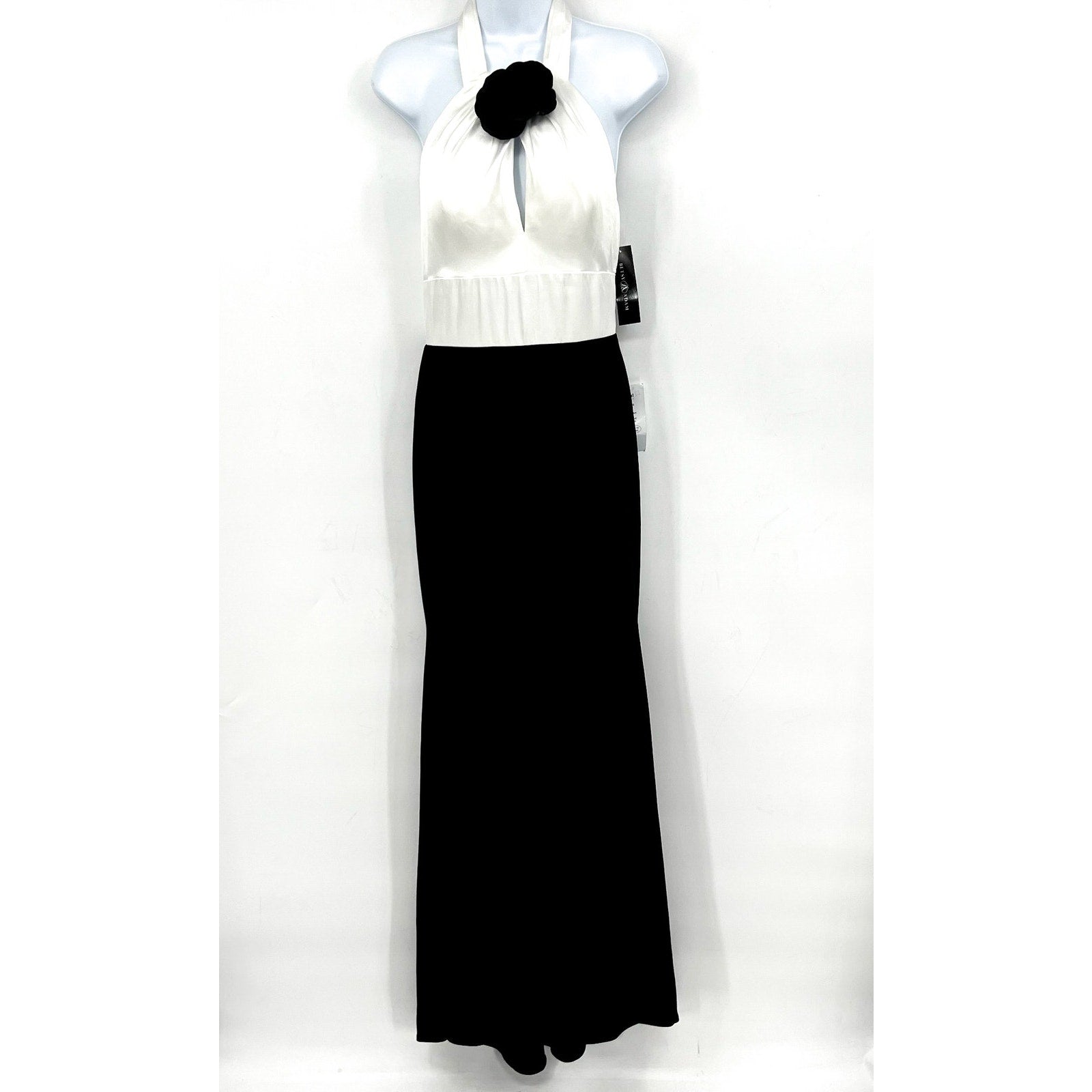 BETSY & ADAM Womens Long Scuba Crepe Gown Size 6 Bright White Black NWT