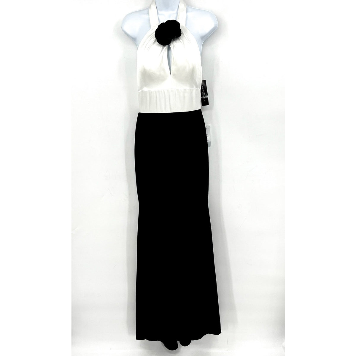 BETSY & ADAM Womens Long Scuba Crepe Gown Size 6 Bright White Black NWT