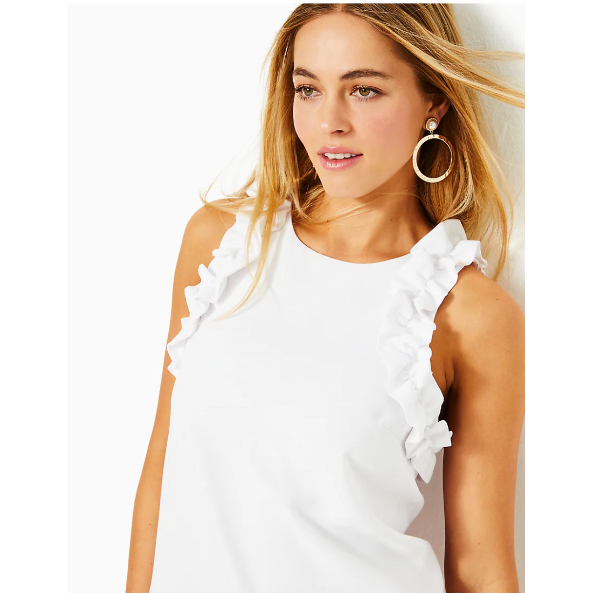 LILLY PULITZER Kailee Sleeveless Ruffle Top XS Resort White Pullover NWOT