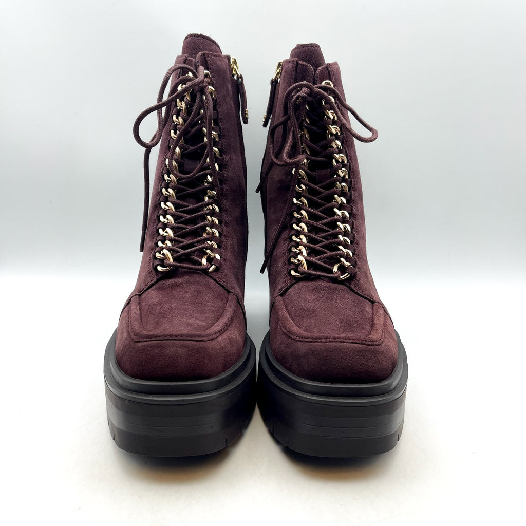 Sam Edelman Womens Lovrin Platform Combat Boots Size 8 Red Burgundy Suede NWOB