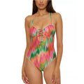 BECCA Women's Mirage Metallic One-Piece Swimsuit Medium Pink Green Lace-Up NWOT