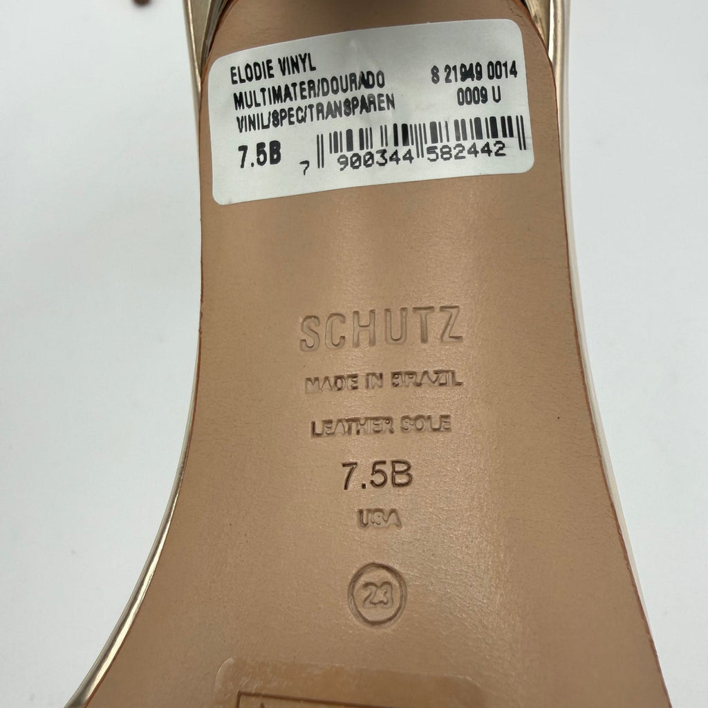 Schutz Womens Elodie Vinyl Heeled Mule Sandals Size 7.5 Platinum Gold NIB