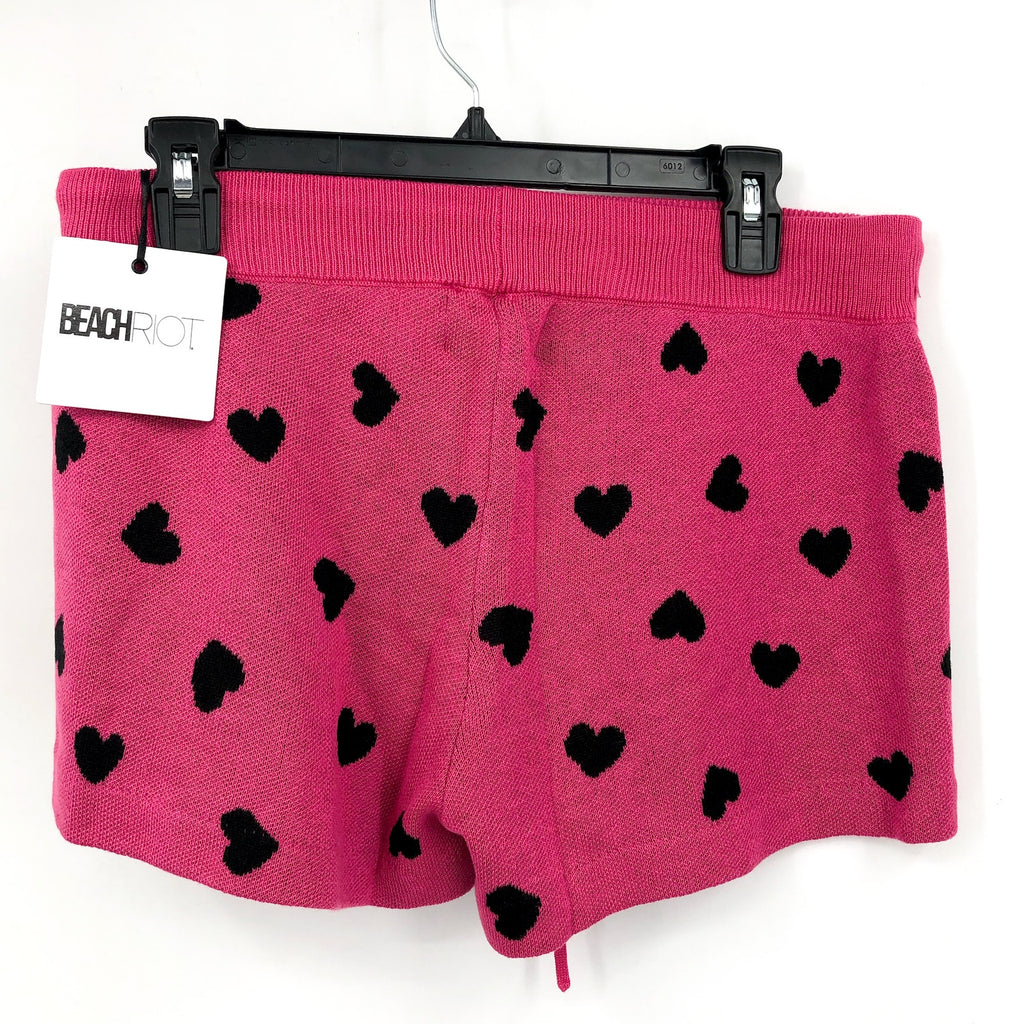 BEACH RIOT Women's Balboa Knit Shorts Small Pink Black Candy Heart NWT