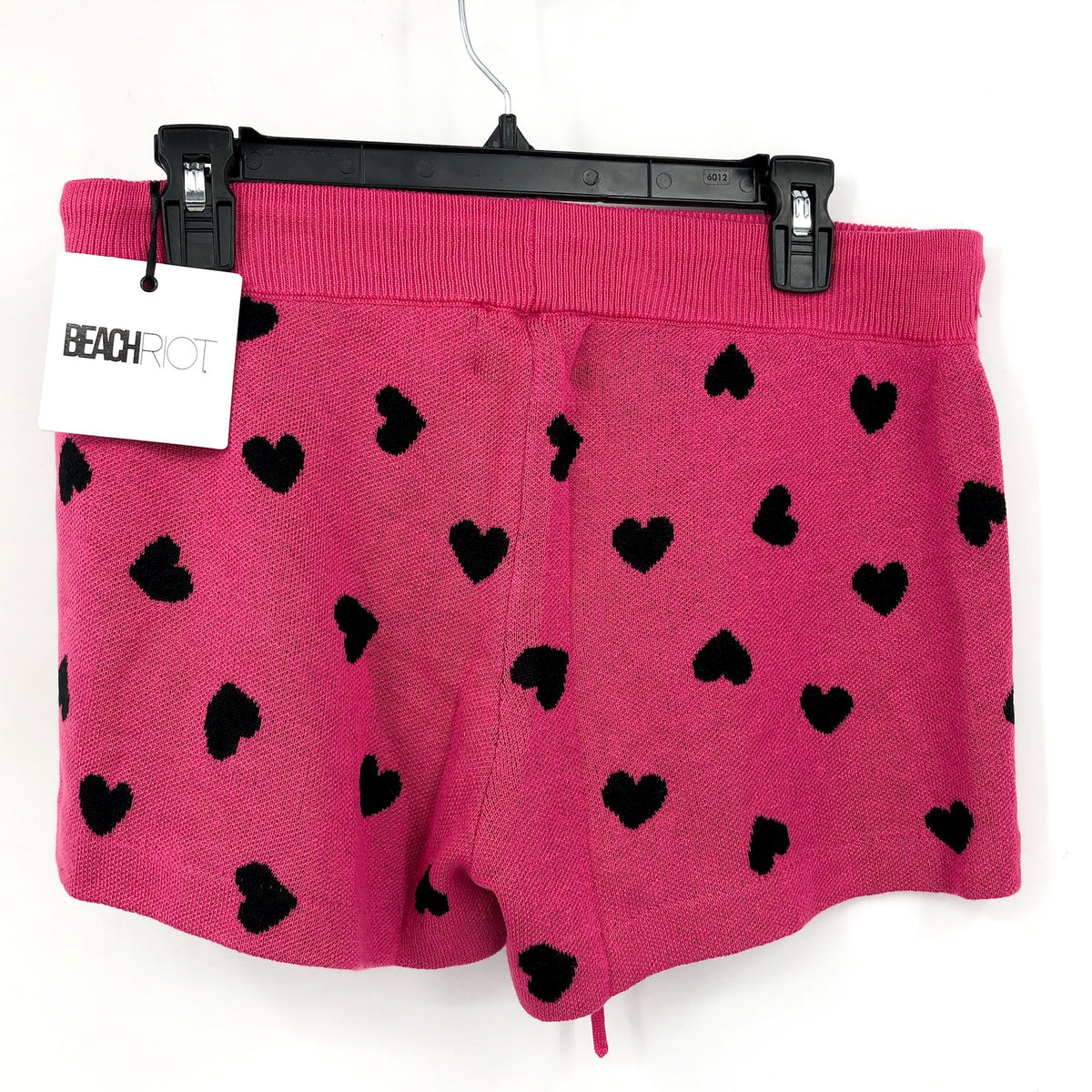 BEACH RIOT Women's Balboa Knit Shorts Small Pink Black Candy Heart NWT