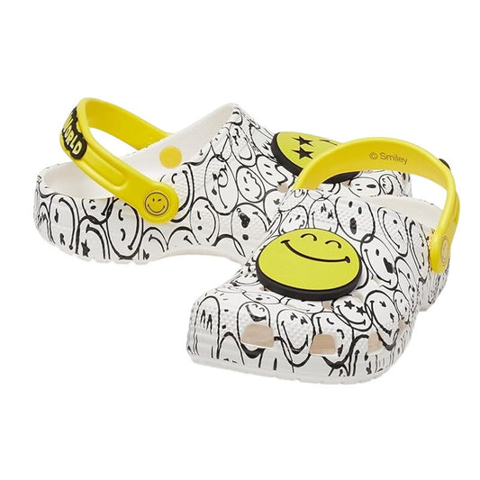 Crocs Kids Smiley World Clog US Juniors 4 EU 36-37 White Yellow