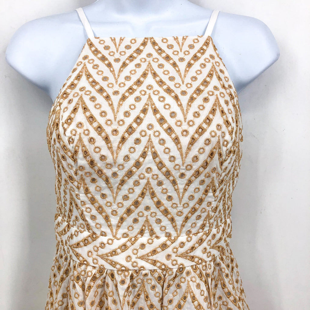 LILLY PULITZER Charlese Eyelet Halter Maxi Dress Sz 00 Tan White Sand Bar NWT