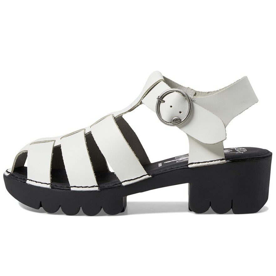 Fly London Womens Emme511fly Heeled Sandals EU 36 US 5.5 White Black Leather NIB