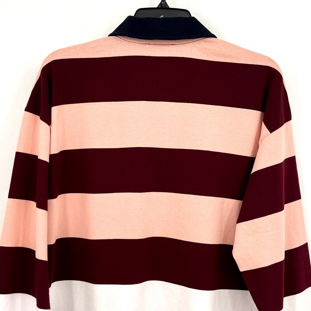 MADEWELL Women's Rugby Long-Sleeve Polo Shirt Medium Stripe Red Pink NT720 NWT