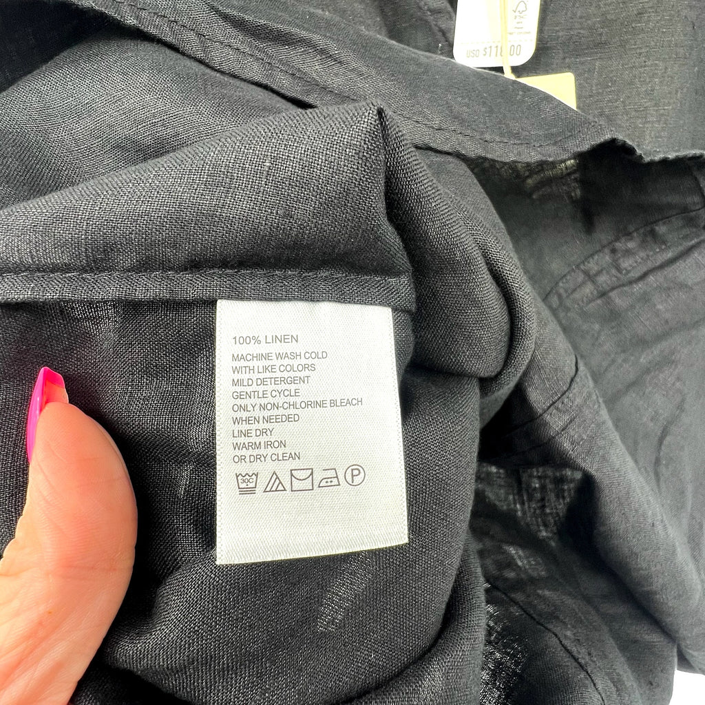 TOMMY BAHAMA Coastalina Linen Top Small Black Short Sleeve V-Neck Flutter NWT