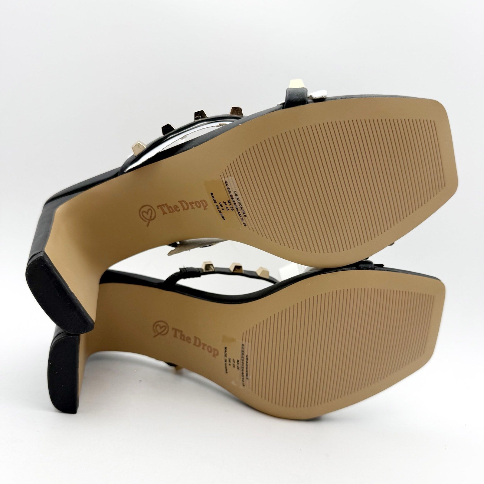 The Drop Womens Avery Heeled Sandals US 8 EU 39 Black Gold Studded NWOB
