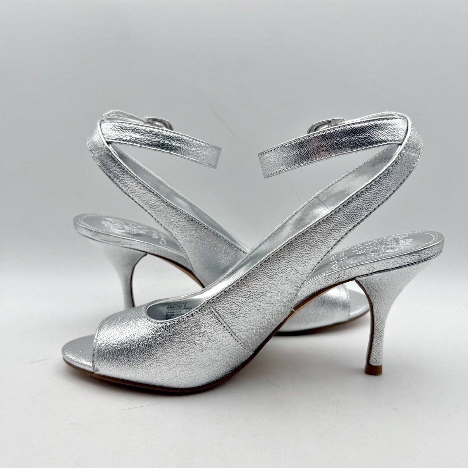 Vince Camuto Womens Pavles Ankle Strap Heeled Sandals Size 6 Silver Leather NIB