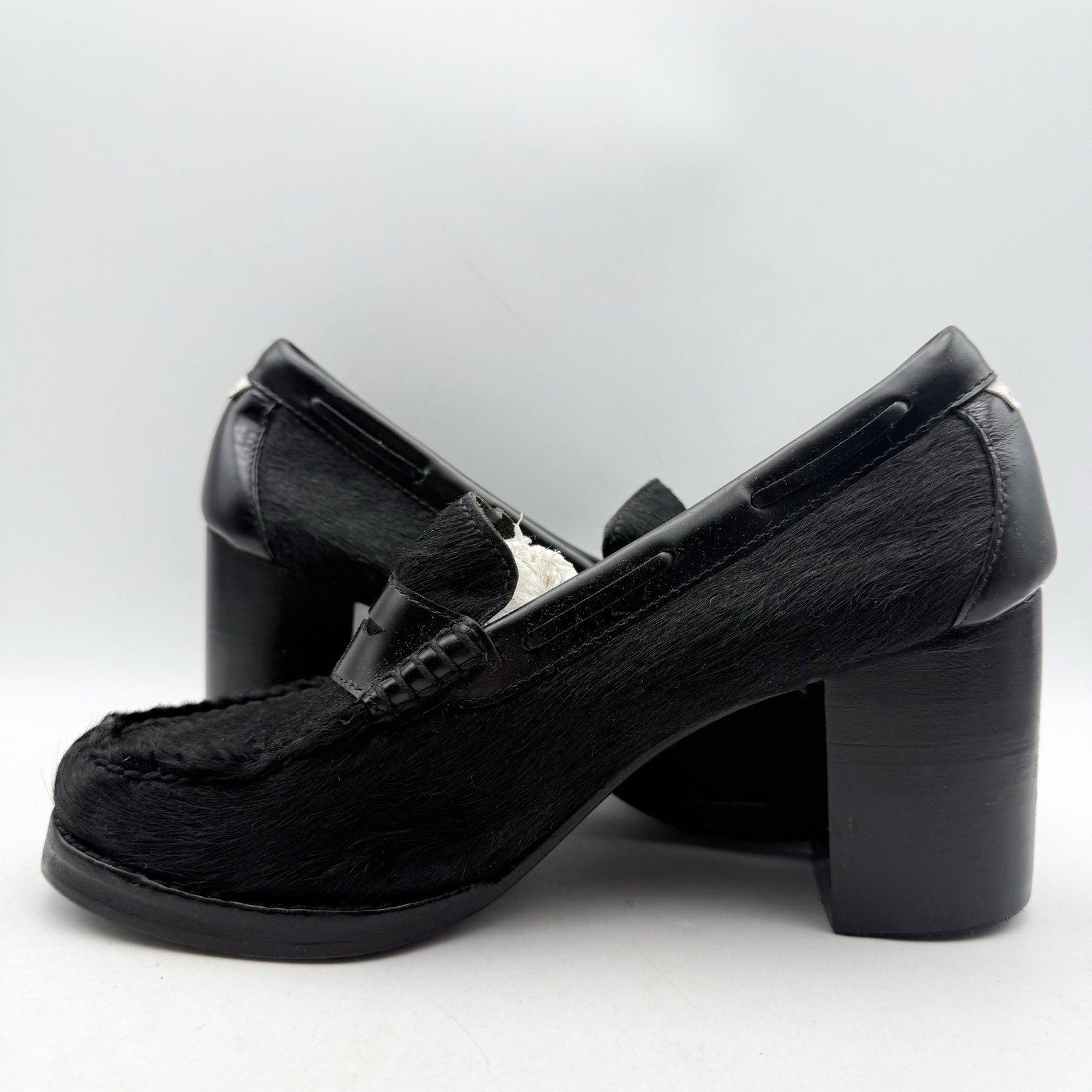 RE/DONE + Weejuns Womens Heeled Loafers US 9 M Black Calf Hair Leather NWOB