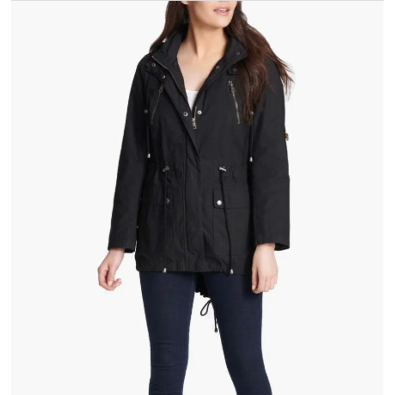 LEVI'S Womens Parachute Hooded Utility Jacket Large Black Drawstring Cotton NWOT