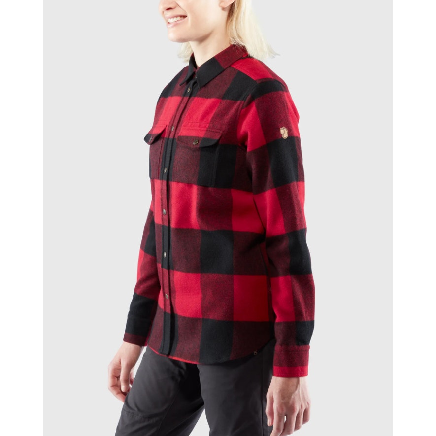 FJALLRAVEN Womens Canada Plaid Shirt Large Red Black Shacket Wool NWT